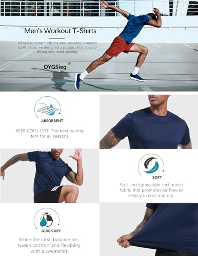 Image of OYGSieg 5 Pack Men's Quick Dry T-Shirts Short Sleeve Crew Neck Workout Tops | Quick Dry Sweat-Wicking Men's Short Sleeve Workout Tees, Athletic Polyester Tops For Gym Running Fitness & Daily Active Wear