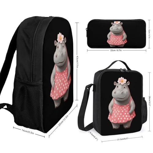 Hippopotamus With Polka Dot Skirt Flowers Large Travel Backpacks Carry on Backpack Weekender Bag with 2 Storage Pockets for Men And Women2