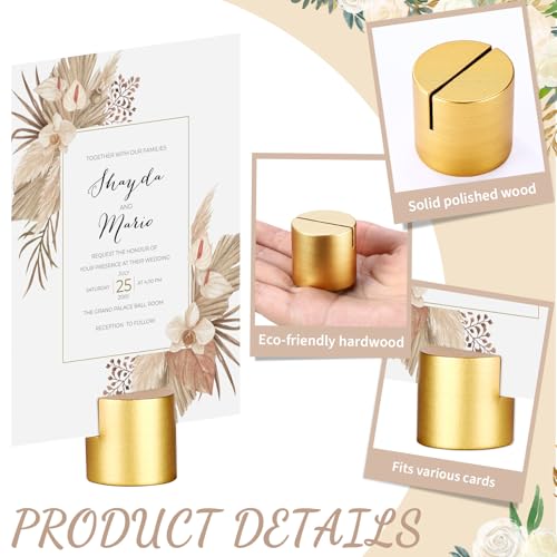 Image of Affrolling 96 Pcs Gold Place Card Holders Wooden Table Number Holders Bulk Mini Cylinder Table Stand for Name Cards Photo Picture Menu Tag Display Wedding Birthday Party Banquet Restaurant