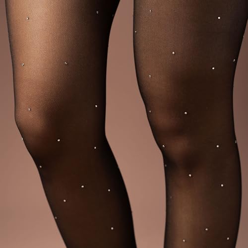 Image of Theater Women Sheer Rhinestone Black Fishnet Stockings | Stretch Nylon-Spandex | Lightweight, Breathable & Durable