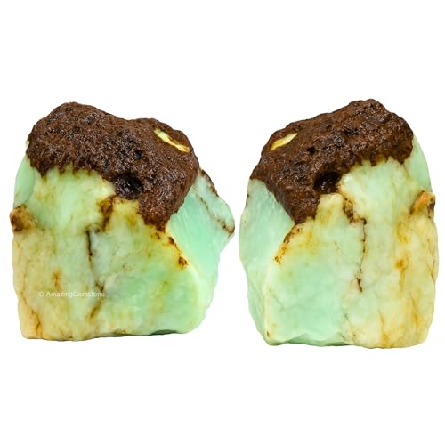 Amazing Gemstone Chrysoprase Raw Crystals and Healing Stones, Natural Rocks for Tumbling - DIY Raw Stones and Crystals, 2 Pieces