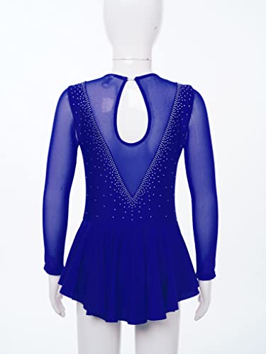 Janjean Kids Girls Figure Ice Skating Dress Long Sleeve Sparkly Rhinestone Mesh Splice Gymnastics Leotard Dress Dancewear Sky 16 Years #TOP4