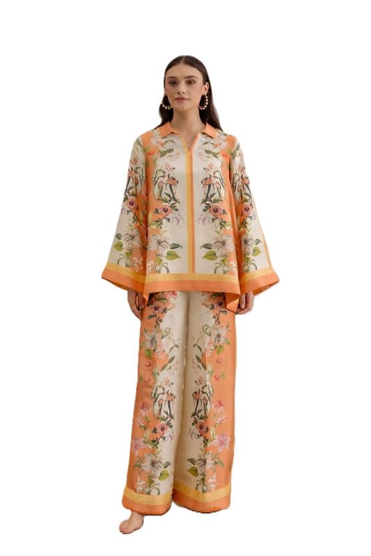 sparsh apparel Women’s Premium Printed Co-Ord Set | Collar Neck Loose Fit Top & Wide Leg Pants | Floral Two Piece Outfit for Casual, Travel & Daily Use-picture-31