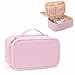 Relavel Cute Makeup Bag for Girls, Portable Pink Cosmetic Bag, Dual-layer Makeup Pouch with Brush Holder, Multi-Functional Preppy Toiletry Organizer for Travel, Daily Use - Pink Strip