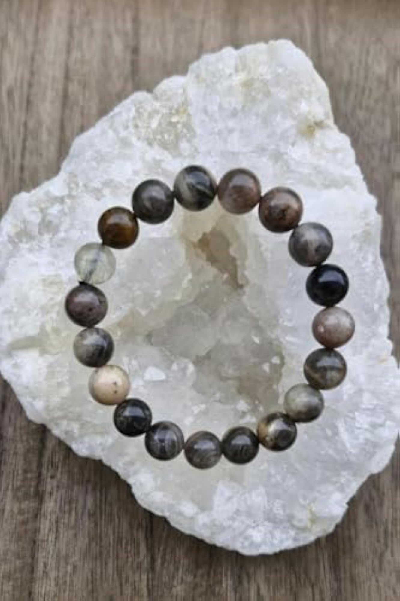 Natural Shaded Black Moonstone 10mm Round Bead Stretchable Bracelet, Unisex Gift