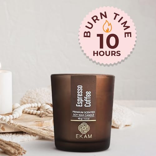 Image of EKAM Espresso Coffee Votive Soy Wax Scented Candle, 40 Grams, 10 Hours Burn Time| Long Lasting Premium Candles | Ideal for Home Decor | Gifting & Aromatherapy