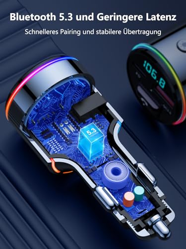 Babacom 48W Bluetooth Adapter Auto, 【PD 30W & QC3.0 18W】【Ganzmetall】 AUX-Anschluss FM...