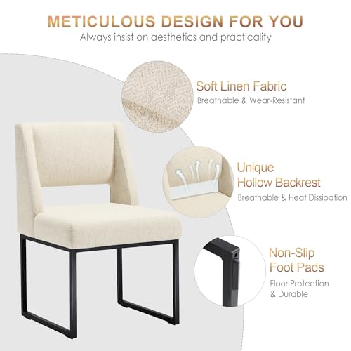 Image of Zesthouse Upholstered Dining Chairs Set of 4, Modern Dining Room Chairs with 4.1 inch Thickened Cushion & Metal Legs, Beige Linen Fabric Kitchen Chair with Padded High Back, Heavy Duty Kitchen Chair