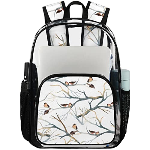 Sac à dos transparent oiseaux pour l'université et le travail avec sangle confort en maille