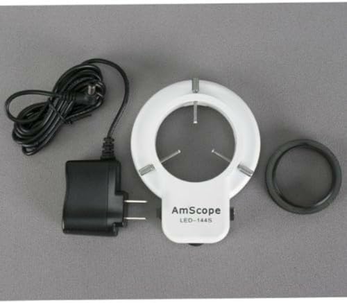 Image of AmScope SM-1TS-144S-M Digital Professional Trinocular Stereo Zoom Microscope, WH10x Eyepieces, 7X-45X Magnification, 0.7X-4.5X Zoom Objective, 144-Bulb LED Ring Light, Pillar Stand, 110V-240V, Includes 1.3MP Camera with Reduction Lens and Software
