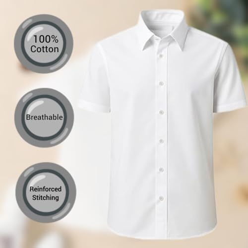 Image of SHARMA STUDENT'S POINT Cotton Half Sleeve Formal White Shirt School Uniform Soft, Comfortable, Smooth, Washable, Breathable for Girls, Boys, Men and Women