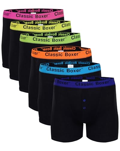 N R TEXTILES Men's Neon CLASSIC BOXER NEW IMPROVED FIT AND QUALITY Designer Button Fly Cotton Blended Underwear Shorts Pair of 6 pack/Large