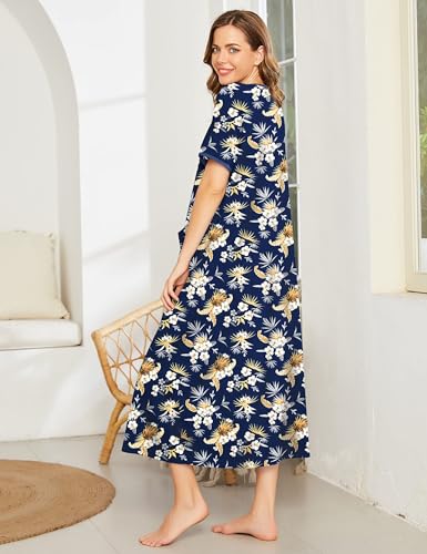 Image of Ekouaer Women Robe Zipper Short Sleeves Full Length House Coat with Pockets