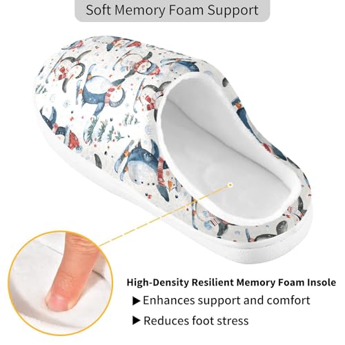 Fuzzy Memory Foam Slippers for Women/Men Watercolor Penguin Snowman Pattern Fluffy Winter House Shoes Indoor and Outdoor3