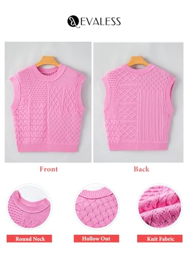 Image of EVALESS Womens Short Sleeve Sweater Summer Fall 2025 Round Neck Crochet Pullover Cap Sleeve Knit Oversized Sweater Vest Tops
