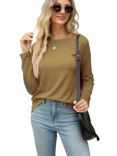 Image of Gihgoew 2 Pack Womens Tops Crewneck Soft Long Sleeve Shirts Fall Clothes Casual Tshirts Basic Tee