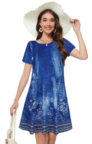 Image of Summer Dresses for Women Casual Tshirt Dress Beach Sundress with Pockets