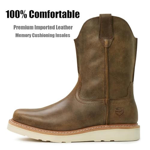 SUREWAY Mens Cowboy Western Boots,Pull On Square Toe Western Work Shoes,Soft Toe Work Boots for Men,Extremely Comfortable Durable Proved,Superior Oil/Slip Resistant,Thicker Imported Leather2