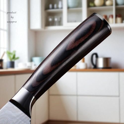 Image of Professional Damascus Steel Chef Knife, 8-inch Blade, Black Handle