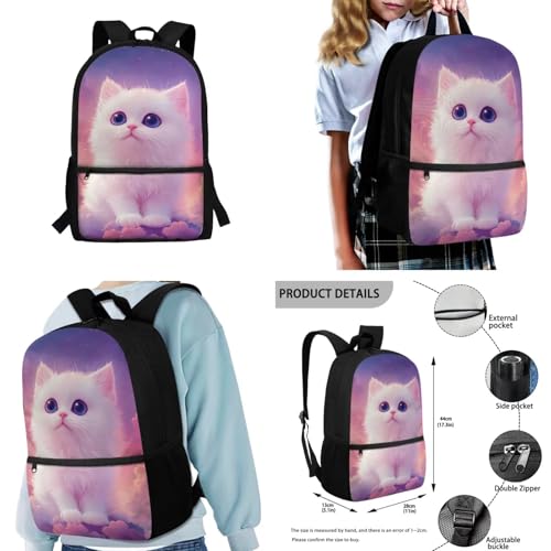 Gomyblomy Purple Space Cat Backpack for Girls 6-8 8-10 Lightweight 17 Inch Bookbag for Girls with Lunch Box Pencil Case Water Bottle Holder 4 in1 Set Kids School Bag for Elementary Satchel2