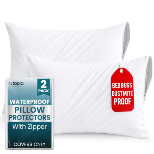 Set of 2 Pillow Protectors with Zipper Queen Size, Pillow Covers