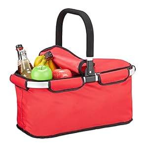 Relaxdays Opvouwbare boodschappenmand, met deksel, draagmand met handvat, 25 l, polyester, vouwmand met ritssluiting…