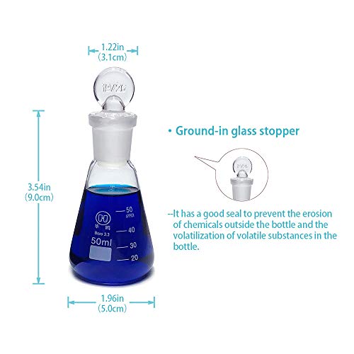 image for Huaou Laboratory Glass Erlenmeyer Flasks Set with Ground Glass Stopper