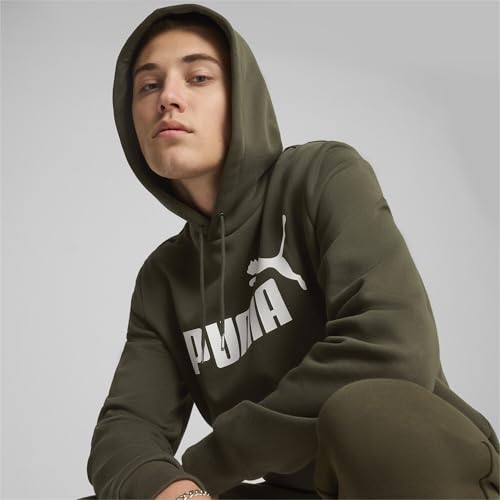 Image of PUMA Men's Essential Big Logo Fleece Hoodie, Dark Olive, XL