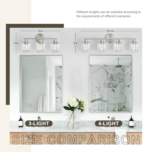 Image of Modern Brushed Nickel Crystal Bathroom Light Fixtures,4-Light