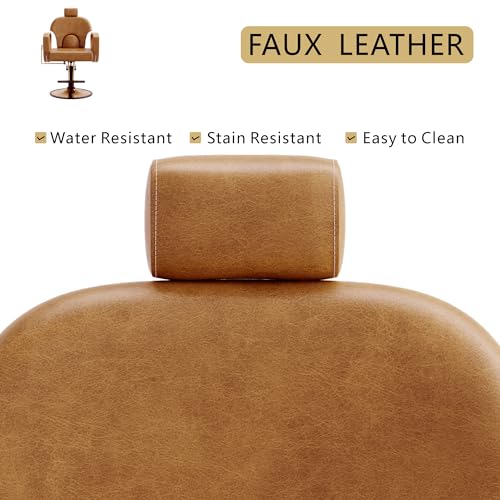 Image of Barber Chair, Reclining Hair Salon Chair, 360 Degrees Swivel Styling Chair, Height Adjustable Hydraulic Shampoo Chairs, Spa Equipment (Brown)