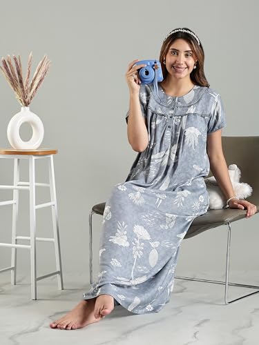 Image of 9shines Label Premium Alpine Maxi Designer Nighty | Floral Print Maxi for Women | Night wear for Women | | Full Length Night Gown for Women | Night Dress for Women Stylish (2467)