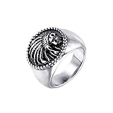 ★ [Diseño] Estilo retro, los cráneos indios están exquisitamente tallados y las tallas claras te dan una sensación de lujo y te hacen más atractivo. Todos los detalles del anillo son muy buenos y todas las letras son correctas.