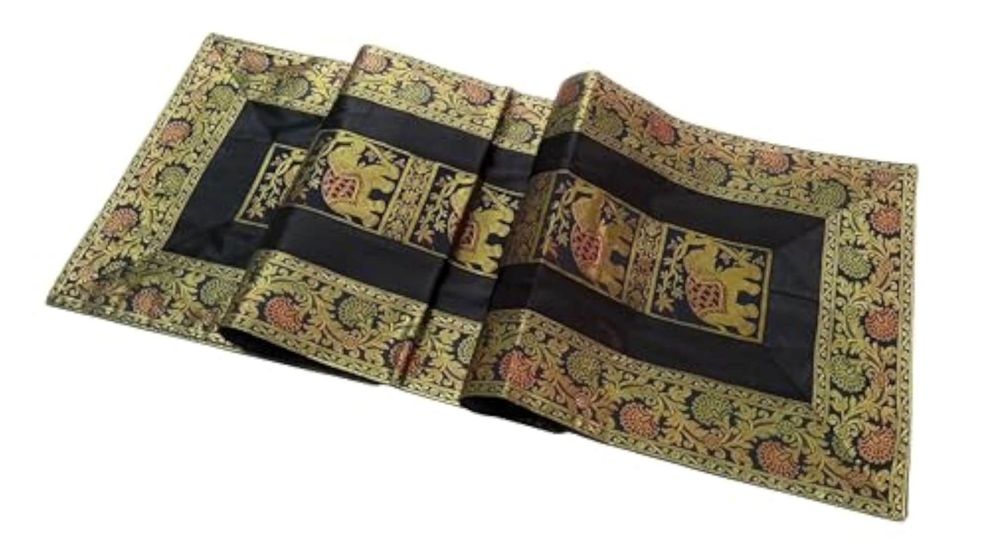 Ethnic Brocade Silk Table Runner, Elephant Design