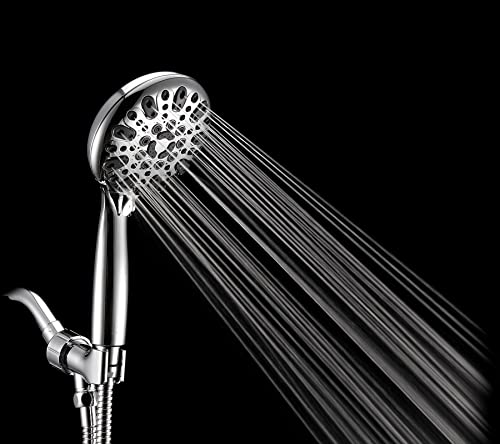 Couradric Handheld Shower Head, 6 Spray Setting High Pressure Shower Head With Brass Swivel Ball Bracket And Extra Long Stainless Steel Hose, Chrome, 5" #TOP7