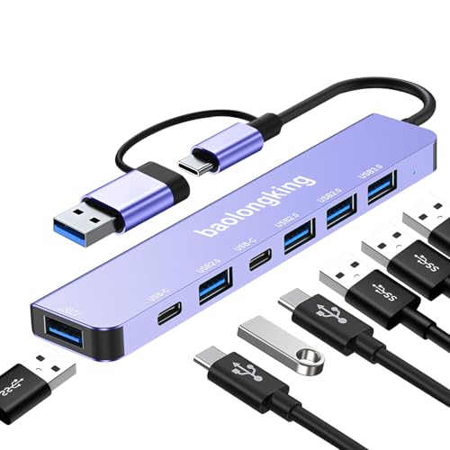 baolongking Adaptateur Hub 7 en 1 usb C portable avec 2 ports USB-C et USB 3.0, compatible tablette, ordinateur portable, commutateur, imprimante