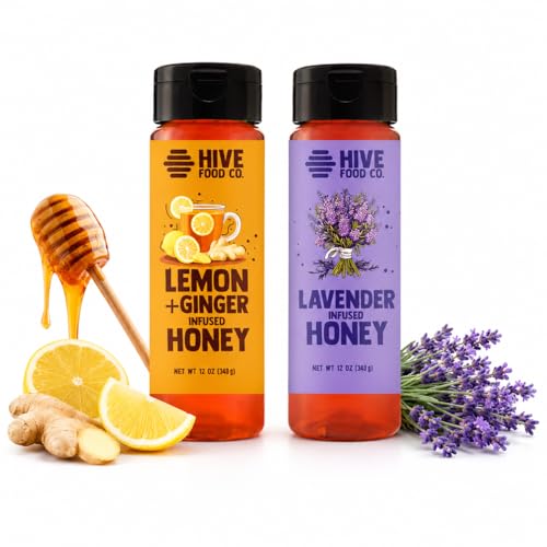 HIVE Food Co. Lavender & Lemon Ginger Infused Honey Bundle, Raw & Unfiltered Honey, Handcrafted in Small Batches, 2 Pack, 12 oz Squeeze Bottles image 2