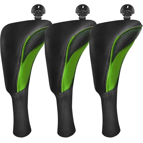ゴルフヘッドカバー ゴルフクラブヘッドカバー 単品/3点/4点/5点セット 軽量 防塵 耐摩耗 ヘッド保護カバー 440cc 460cc用 ドライバー フェアウェイウッド ユーティリティー ロングネック 変換ダグ付き (グリーン, 3点セット（ユーティリティー用）) - FINGER TEN - 商品画像