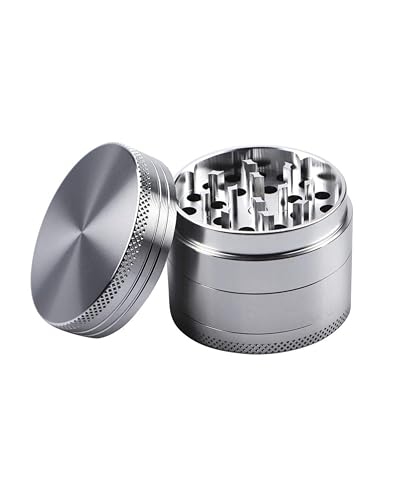 Grinder Ø50mm, 4-teiliges Aluminium Crusher-Set für getrocknete Kräuter – Hochwertiges, messerscharfes Mahlwerk (Silber)