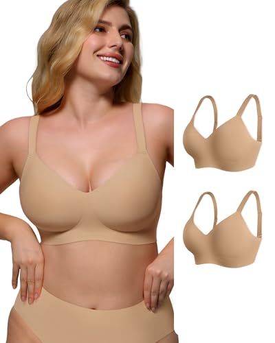 Image of As Fairy Womens Soft Comfortable No Underwire Bras V Neck Seamless Push Up Bralettes Full Coverage Tshirt Brassiere