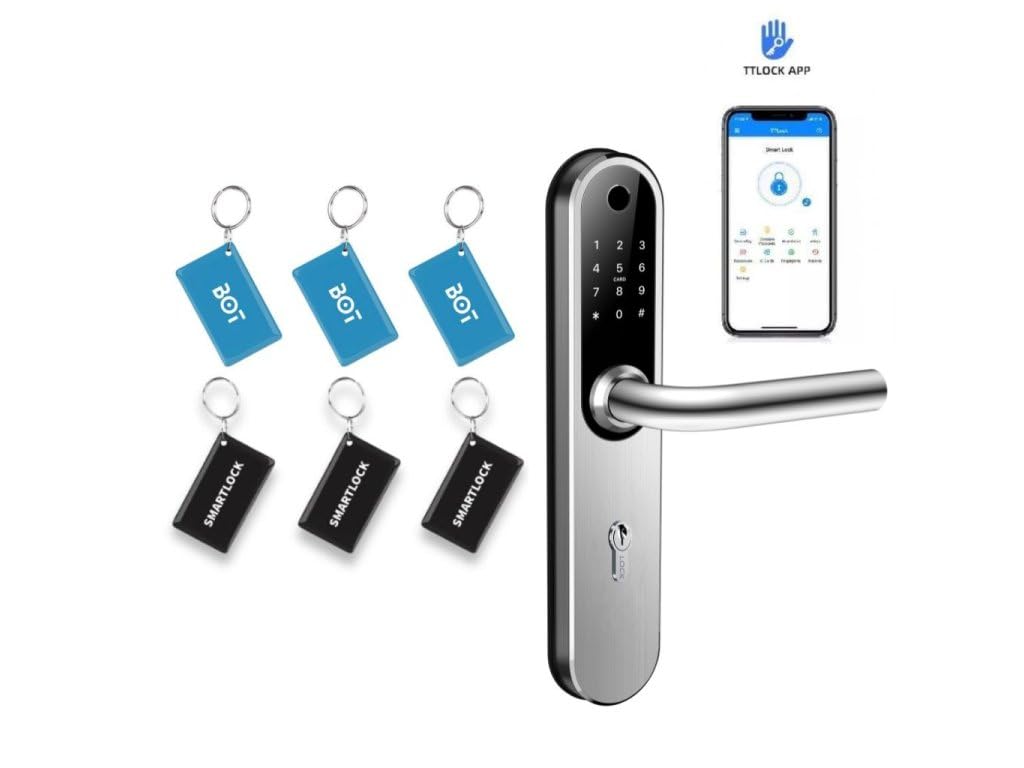 BOT TTLock H1W - Cerradura electrónica para puerta (72 mm, resistente al agua, huellas dactilares, Bluetooth, función inteligente)