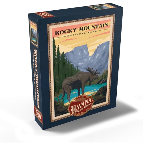 Rompecabezas MyPuzzle Parque Nacional Rocky Mountain - Alce al Amanecer en las Montañas Rocosas, Cartel Vintage de Viaje - Rompecabezas de 500 Piezas de Alta Calidad para Adultos miniatura 2