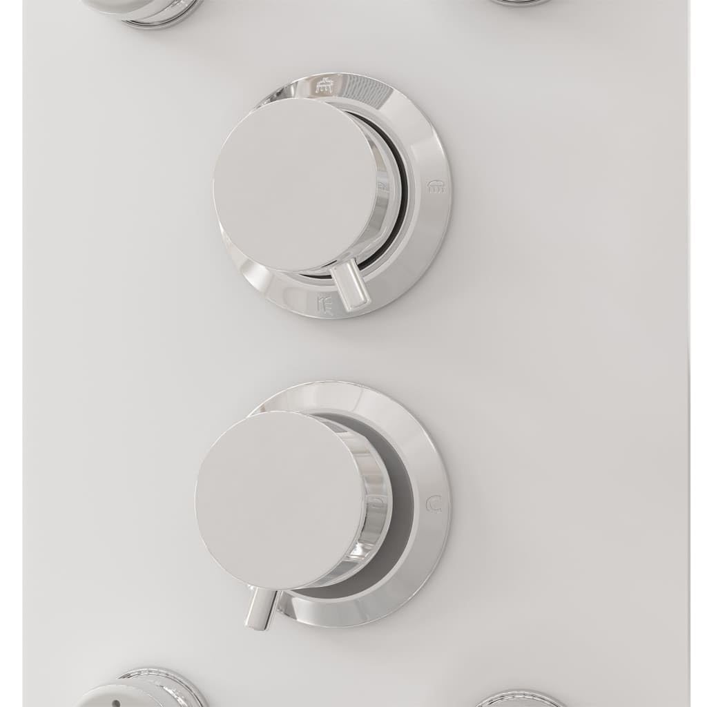 Pannello doccia in vetro bianco, 25 x 47,5 x 130 cm, con doccia a pioggia, getti massaggianti, doccetta a mano in acciaio inox, per bagno, benessere, relax e facile retrofit