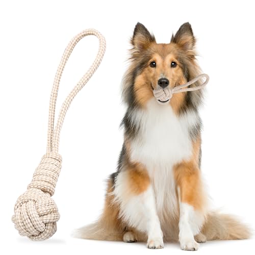Dog Rope Tug of War Toys for Large, Medium and Small Dogs. 1 Pack Natural Cotton Toys for Teething.Flosses Teeth, Premium Beige Knot, Gum Stimulation for Teething Puppies.