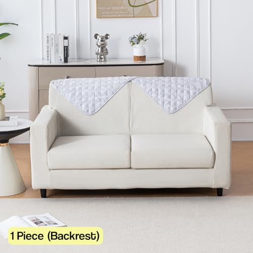 Image of House of Quirk 'Mughal Series' Printed Quilted Sofa Cover for 1 /2 /3 /4 Seater - Anti-Slip, Washable Couch Protector Slipcover (Backrest, Grey Canvas, 50x70 cm)