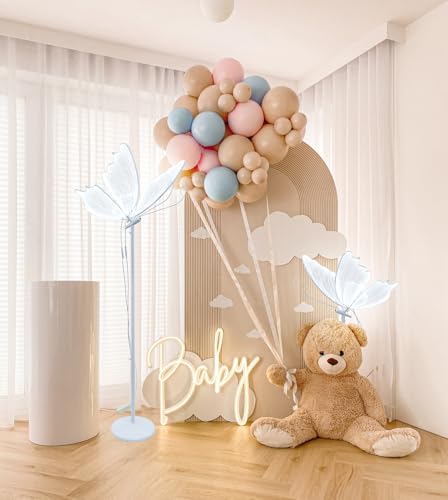 Image of White Sliver Sequin Butterfly Floor Lamp: Adjustable Height Lamp Led Butterfly Lights Decorations for Wedding Party Birthday(60cm /23.6inch)