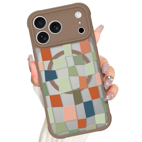 Coque magnétique pour iPhone 17 Pro translucide antichoc avec motif damier chic