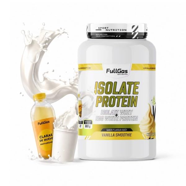 FullGas Aislado de Suero con Proteína de Clara de Huevo | Vainilla Smoothie | 900g | Sin Gluten | 100% Vegetariano
