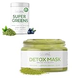 Teami Greens Superfood Powder & Detox Face Mask Duo - Ultimate Wellness and Glow Combo, Detox Bentonite Clay-Infused Face Masks