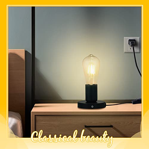 2 Pieces Polished Metal Desktop Lamp Base E26 E27 Screw Light Bulb Holder Base Sockets Base Night Light Bulb Base Lamp Replacement Base For Holding Bulb, 6 Feet Cord On Off Switch Plug (Black) #TOP5