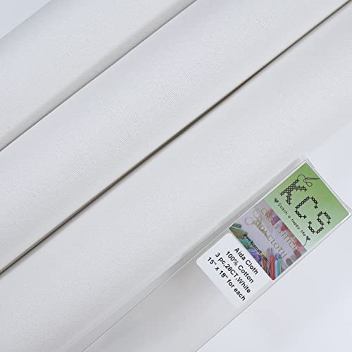 Image of KCS 3 pc of 15 inch x 18 inch Counted Cross Stitch Cotton Aida Cloth Needlework Fabric,28CT,White